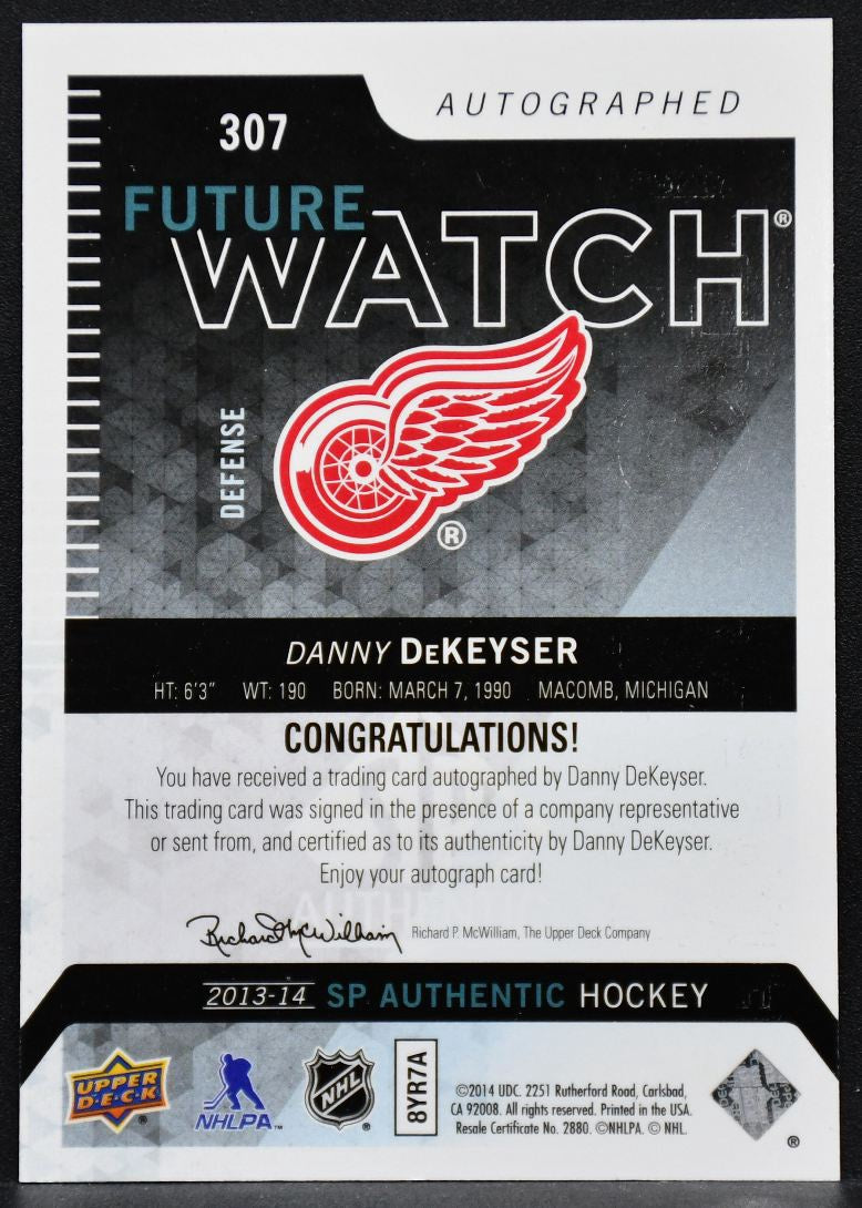 2013-14 SP Authentic Future Watch Auto Danny DeKeyser 307 RC Auto 754/999