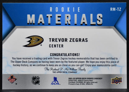 2021-22 Upper Deck Rookie Materials Trevor Zegras RM-TZ RC Jersey 8715