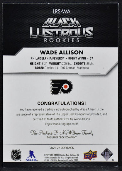 2021-22 SPx UD Black Lustrous RC Signatures Gold Allison Flyers RC Auto /25 5808