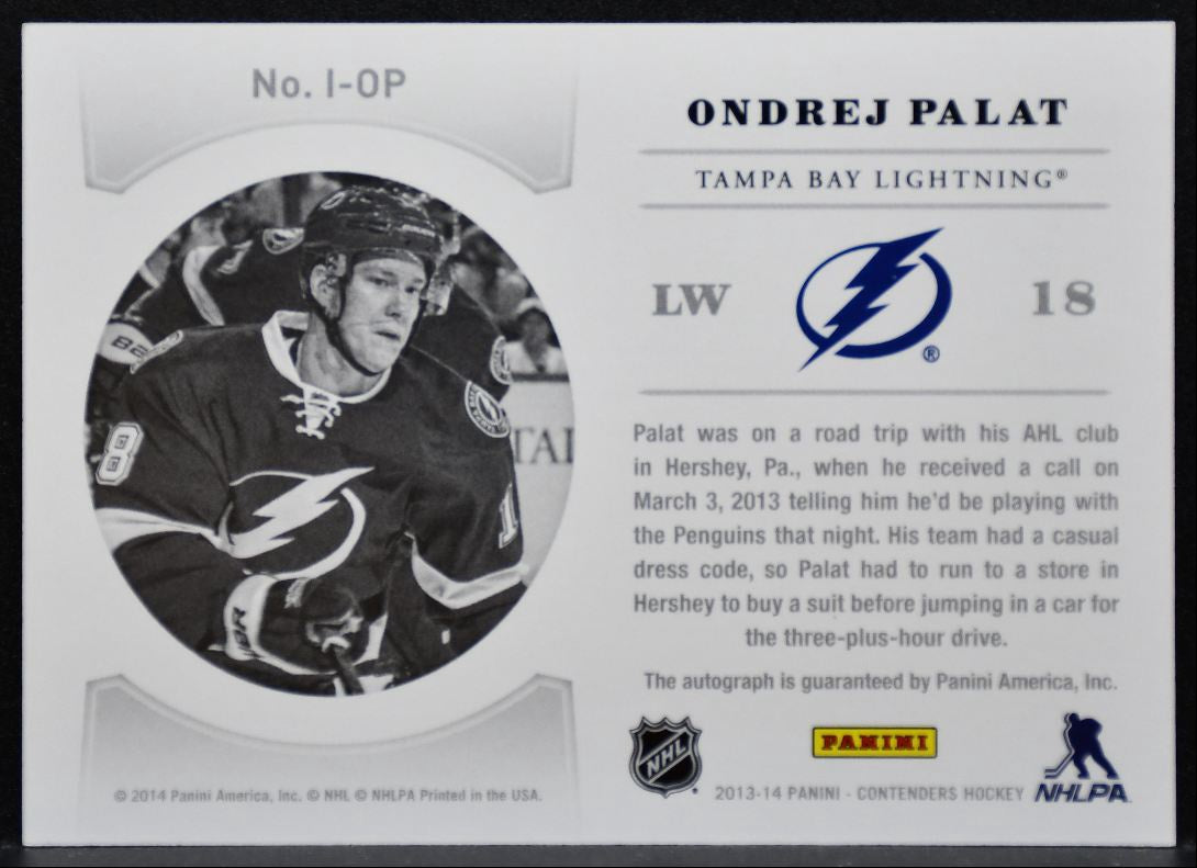 2013-14 Panini Contenders NHL Ink Ondrej Palat Tampa Bay Lightning Auto 9571