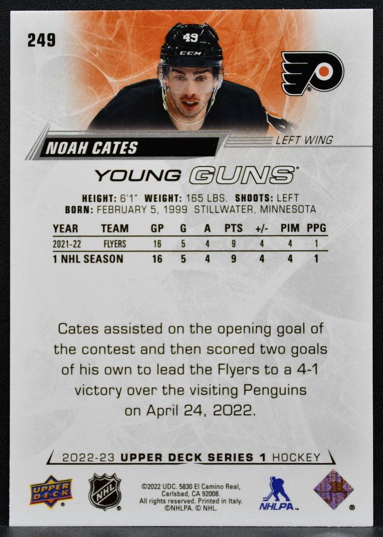 2022-23 Upper Deck Series 1 Young Guns Noah Cates 249 Flyers RC 3684