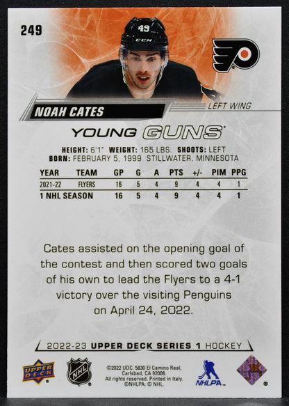 2022-23 Upper Deck Series 1 Young Guns Noah Cates 249 Flyers RC 3684