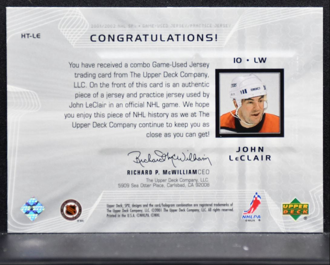 2001-02 SPx Hockey Treasures John LeClair HT-LE Philadelphia Flyers Jersey 3902