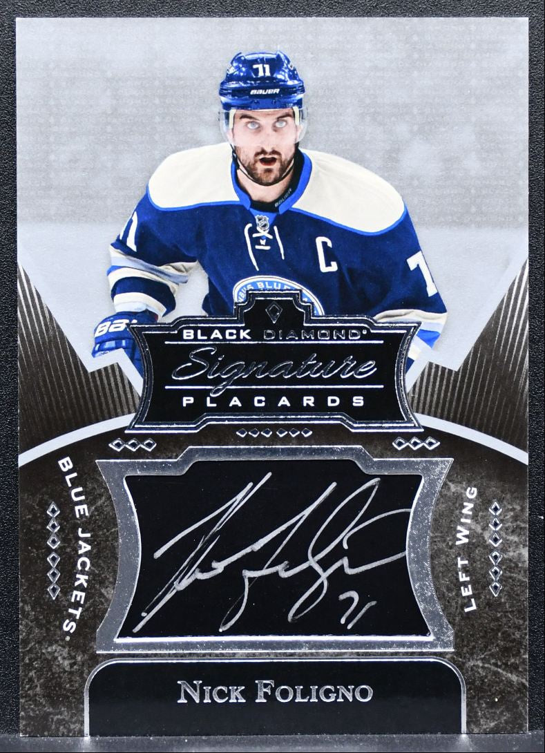 2016-17 UD Black Diamond Signature Placards Nick Foligno SP-NF Jackets Auto 0208