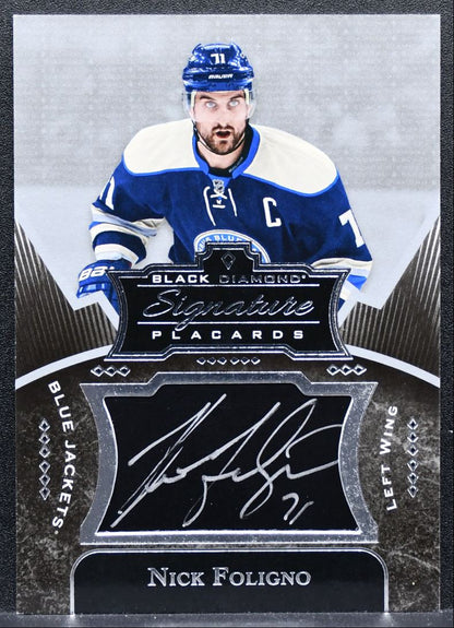2016-17 UD Black Diamond Signature Placards Nick Foligno SP-NF Jackets Auto 0208