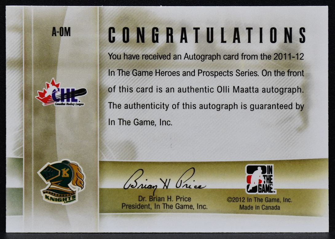 2011-12 ITG Heroes and Prospects CHL Maatta A-OM London Knights RC Auto 6283
