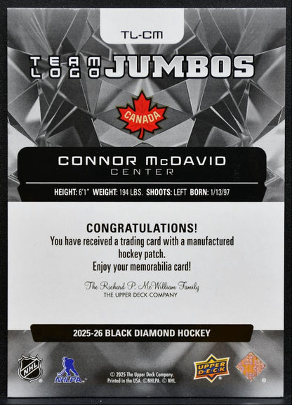 2025-26 Black Diamond Team Logo Jumbo 4 Nations Canada McDavid Patch 0696