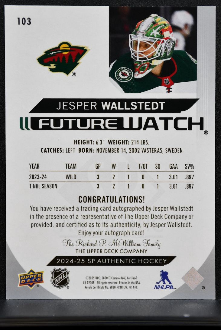 2024-25 SP Authentic Future Watch Auto Horizontal Wallstedt RC Auto 094/599 2805