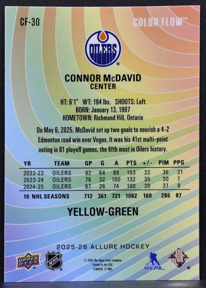 2025-26 UD Allure Color Flow Yellow-Green Connor McDavid CF-30 Edmonton Oilers 7727