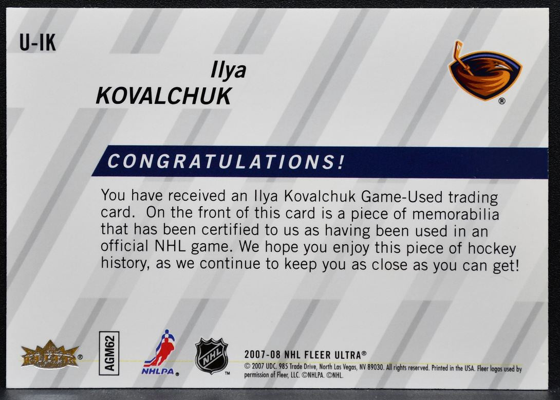 2007-08 Fleer Ultra Uniformity Ilya Kovalchuk U-IK Atlanta Thrashers Jersey 4805