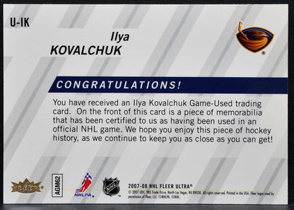 2007-08 Fleer Ultra Uniformity Ilya Kovalchuk U-IK Atlanta Thrashers Jersey 4805