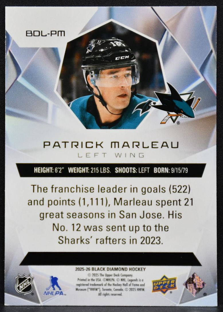 2025-26 UD Black Diamond Legends Patrick Marleau DMR-PM San Jose Sharks 175/249 1206