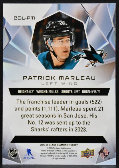 2025-26 UD Black Diamond Legends Patrick Marleau DMR-PM San Jose Sharks 175/249 1206