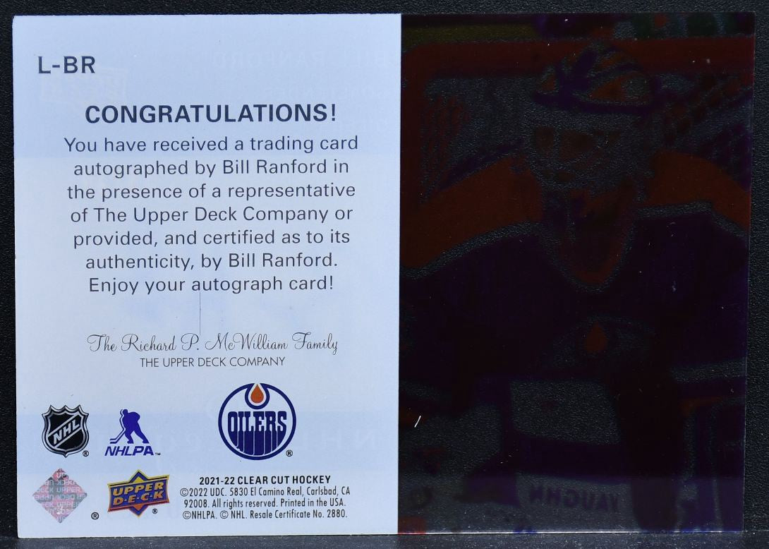 22-23 UD Clear Cut 2021-22 Retro 01-02 NHL Legends Bill Ranford Oilers Auto /49 5686