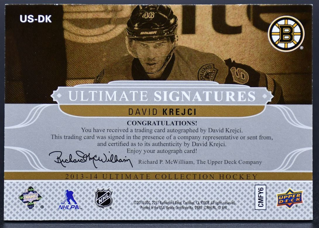 2013-14 UD Ultimate Collection Ultimate Signature David Krejci US-DK Auto