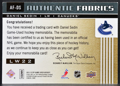 2011-12 SP Game Used Authentic Fabrics Daniel Sedin AF-DS Canucks Jersey 3810
