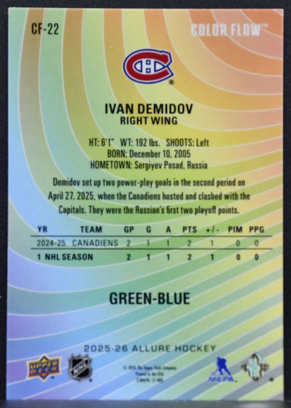 2025-26 Upper Deck Allure Color Flow Green-Blue Ivan Demidov CF-22 RC 7145