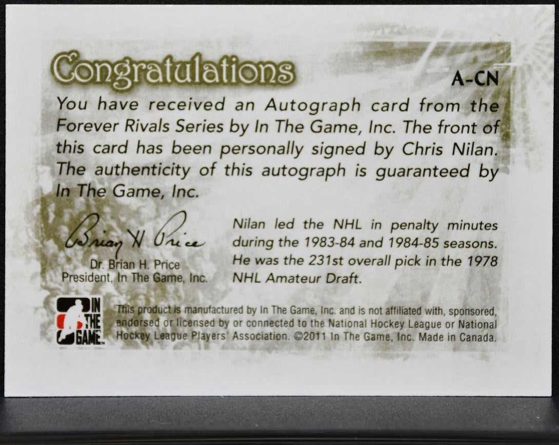 2011-12 In The Game Forever Rivals Autographs Chris Nilan A-CN Auto 1646