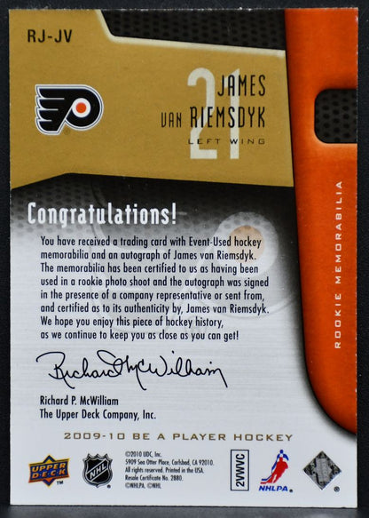 09-10 UD Be A Player Auto RC Jersey James Van Riemsdyk RJ-JV Flyers RC /50 6804