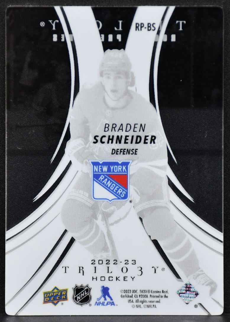 2022-23 UD Trilogy RC Premieres Acetate Schneider RP-BS New York Rangers RC 1343