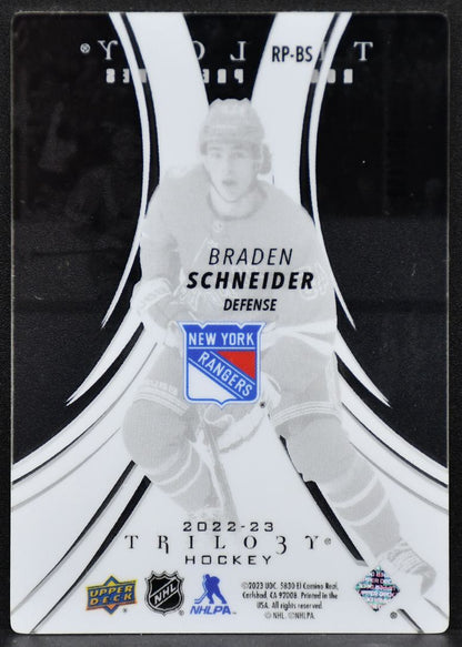 2022-23 UD Trilogy RC Premieres Acetate Schneider RP-BS New York Rangers RC 1343