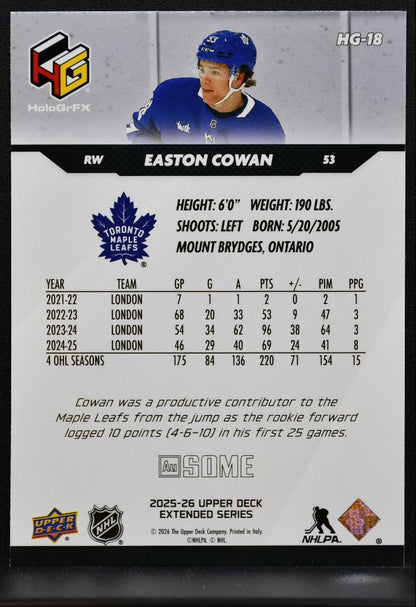 2025-26 UD Extended Series HoloGrFx Au SOME Rookies Easton Cowan RC 7504
