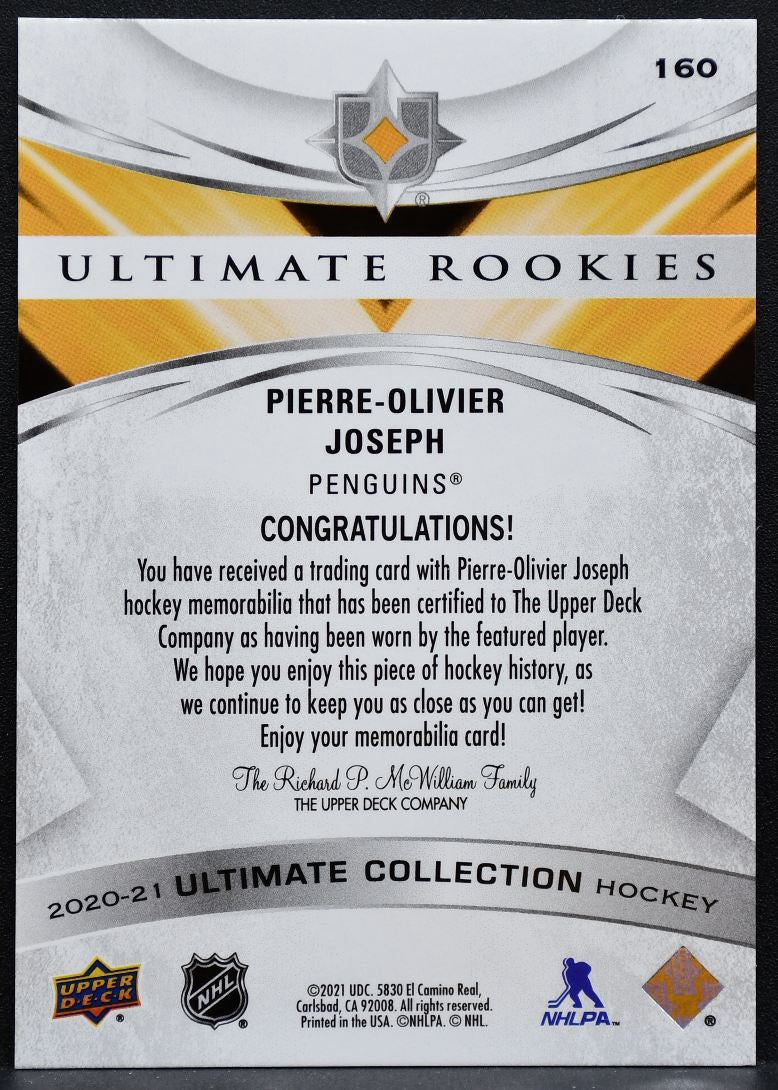 2020-21 UD Ultimate Collection Rookies Pierre-Olivier Joseph RC Jersey 3124