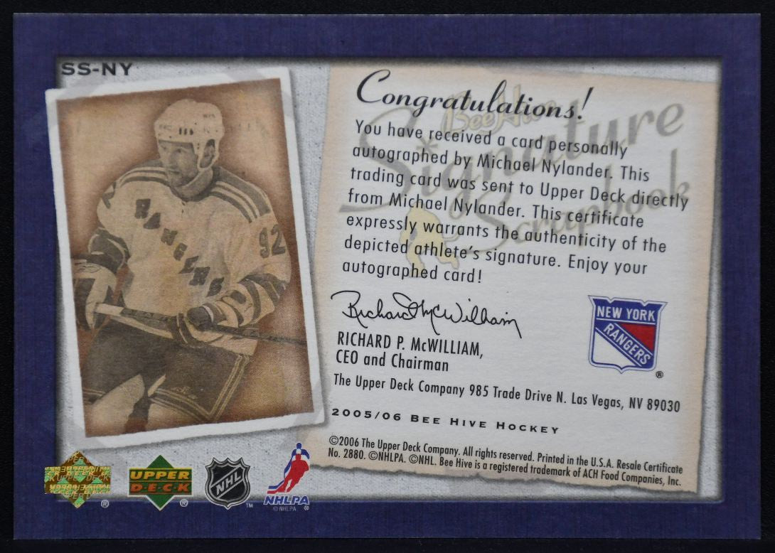 2005-06 UD Beehive Signature Scrapbook Michael Nylander SS-NY Rangers Auto 8119