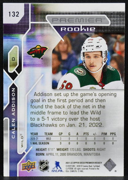 2021-22 Upper Deck Premier Rookie Calen Addison 132 Wild RC 090/399 4340