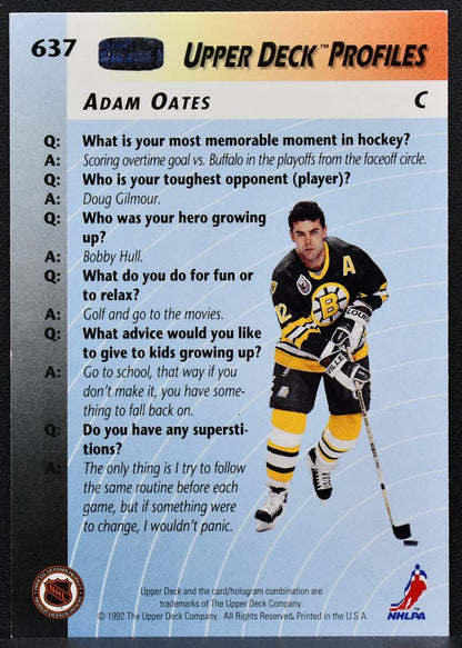 1992-93 Upper Deck Profiles Adam Oates 637 Boston Bruins 1/1 7619