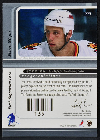 2002-03 Be a Player Signature Series Autographs Steve Begin 228 Flames Auto 7310