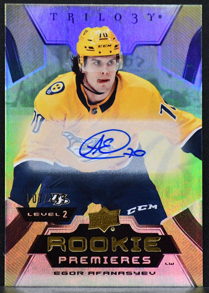 2023-24 UD Trilogy Rookie Premieres Gold Auto Egor Afanasyev 180 RC Auto /149
