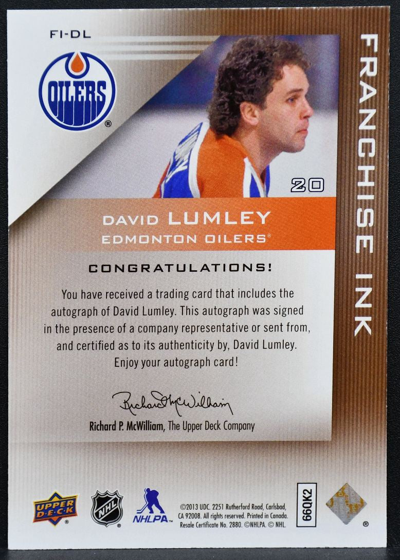 2013-14 UD Edmonton Oilers Franchise Ink David Lumley FI-DL Oilers Auto 9093