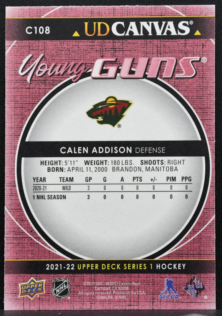 2021-22 Upper Deck Series 1 UD Canvas Young Guns Calen Addison C108 Wild RC 3628