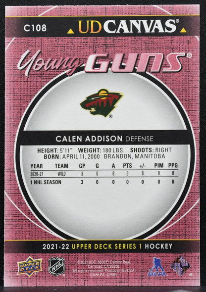 2021-22 Upper Deck Series 1 UD Canvas Young Guns Calen Addison C108 Wild RC 3628