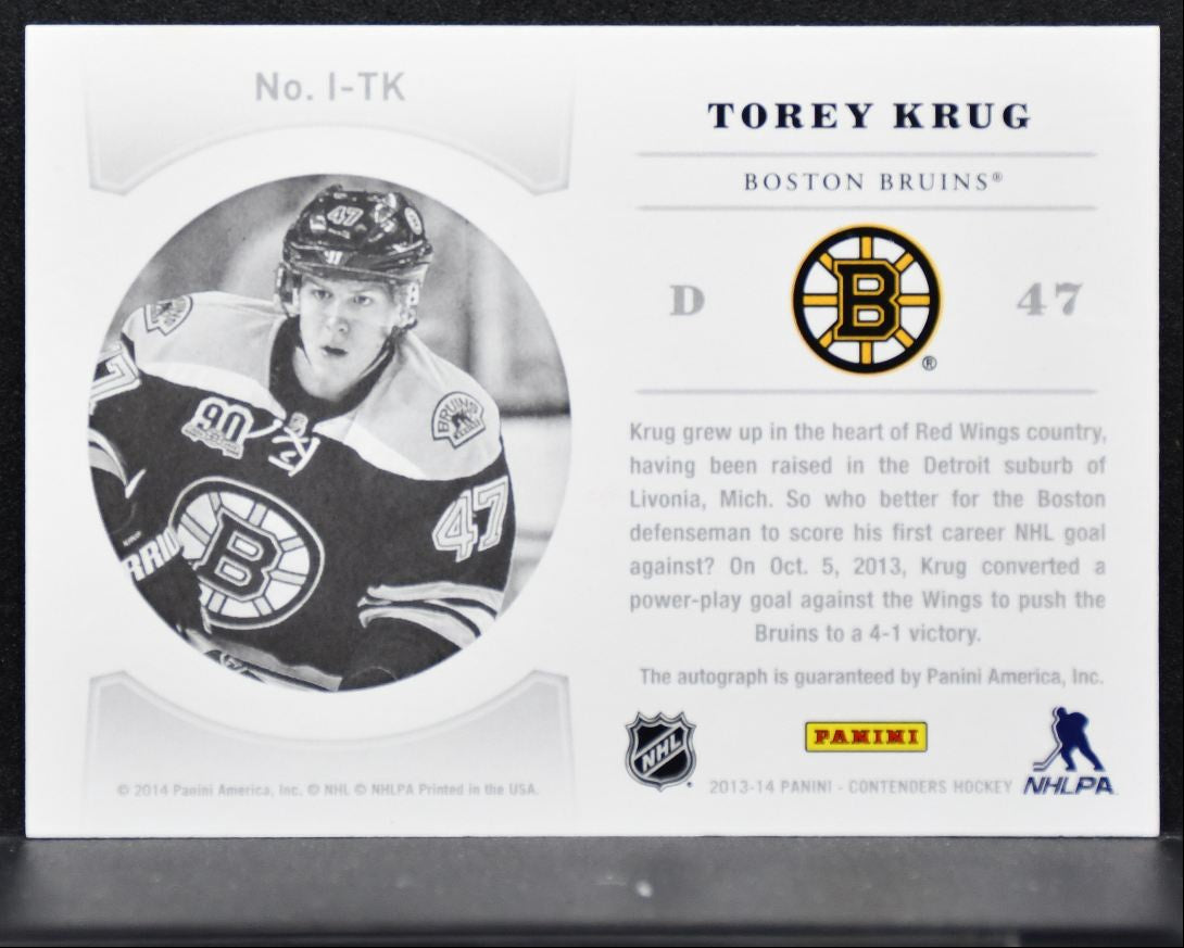 2013-14 Panini Contenders NHL Ink Torey Krug I-TK Boston Bruins Auto 3704