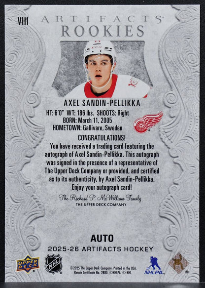 2025-26 UD Artifacts Rookies Auto Redemptions Axel Sandin-Pellikka RC Auto 6452