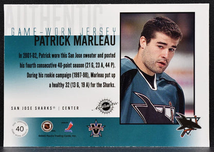 2002-03 Pacific Vanguard Game-Worn Jersey Patrick Marleau 245/512 Jersey 1526