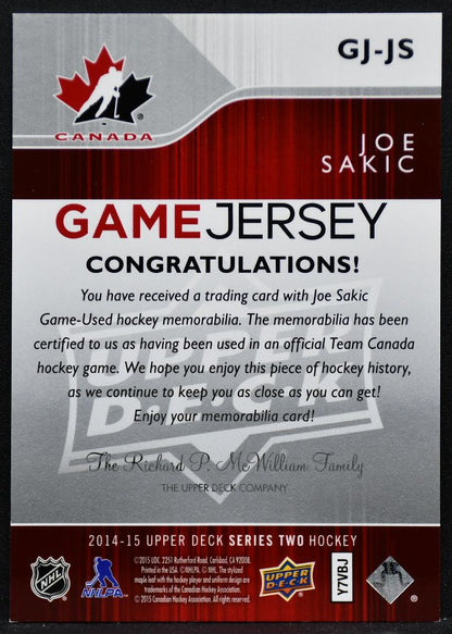 2014-15 Upper Deck Series 2 Game Jersey Joe Sakic GJ-JS Team Canada Jersey 3644