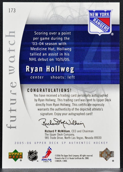 2005-06 SP Authentic Future Watch Auto Ryan Hollweg Rangers RC Auto 692/999 1892