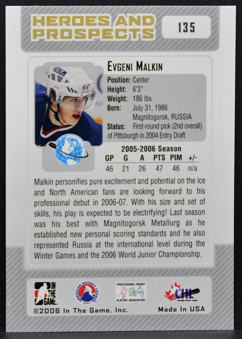 2006-07 In The Game Heroes and Prospects Malkin 135 Metallurg Magnitogorsk 8922