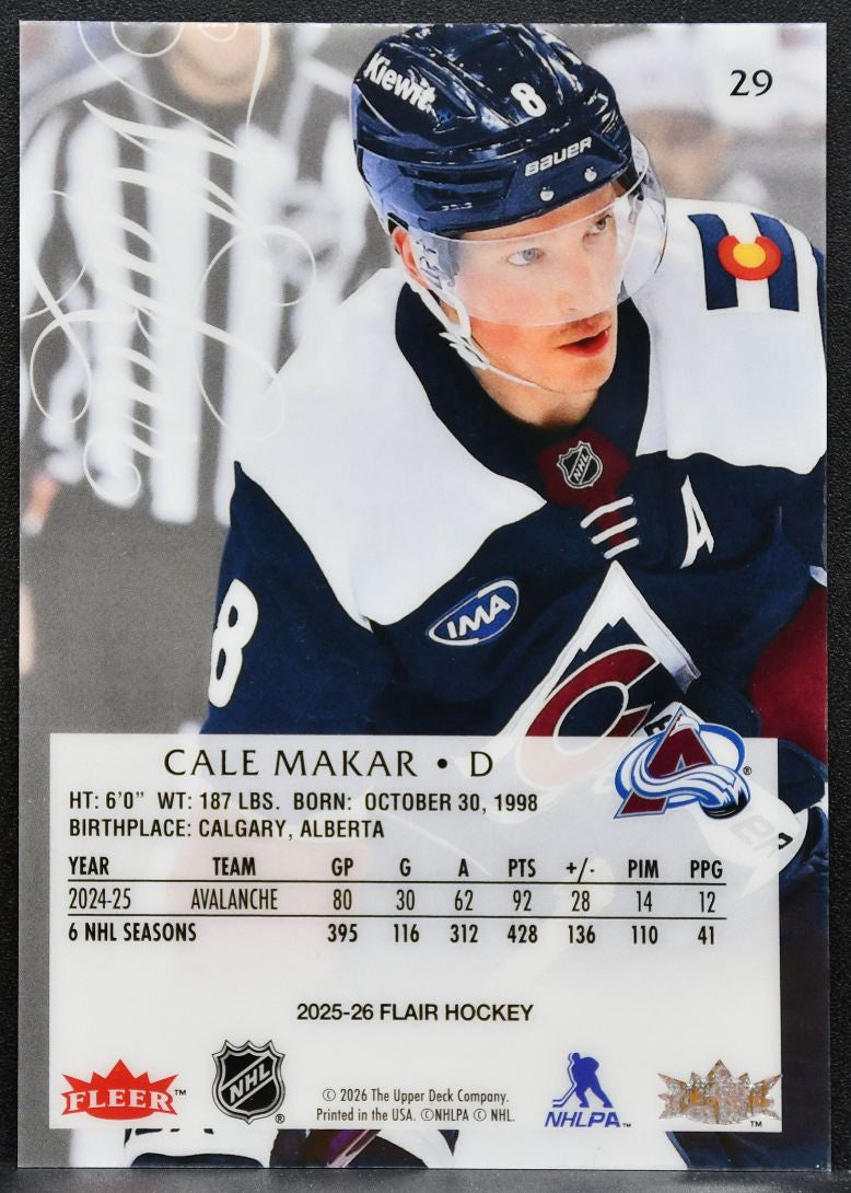 2025-26 Flair Cale Makar 29 Colorado Avalanche 5343