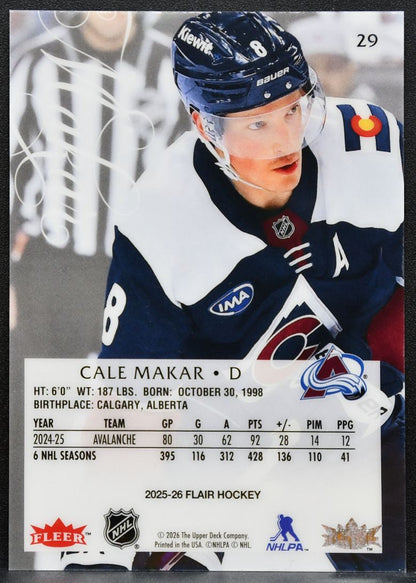 2025-26 Flair Cale Makar 29 Colorado Avalanche 5343