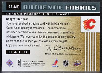 2011-12 SP Game Used Authentic Fabrics Miikka Kiprusoff AF-MK Flames Jersey 6519