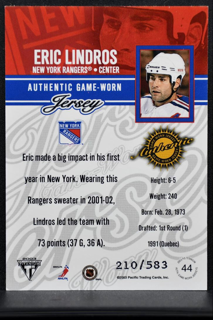 2002-03 Pacific Private Stock Titanium Jerseys Lindros /583 Jersey 8366
