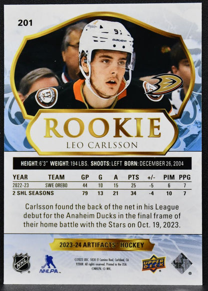 2023-24 Upper Deck Artifacts Rookie Leo Carlsson 201 Anaheim Ducks RC 713/999 8273