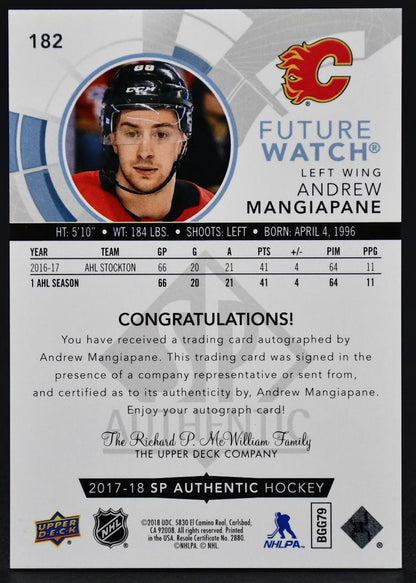 2017-18 SP Authentic Future Watch Auto Inscriptions Mangiapane Flames RC /999