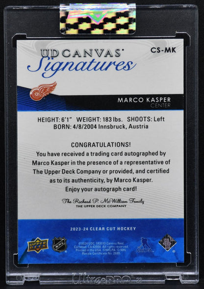 2023-24 UD Clear Cut Canvas Signatures Marco Kasper CS-MK Detroit Red Wings Auto