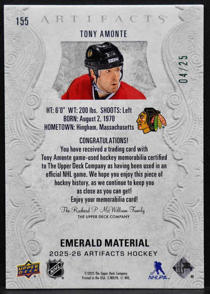 2025-26 Upper Deck Artifacts Emerald Material Tony Amonte 155 04/25 Jersey