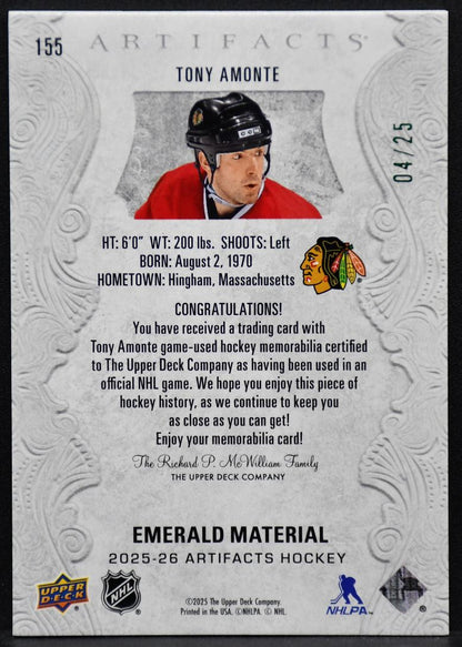 2025-26 Upper Deck Artifacts Emerald Material Tony Amonte 155 04/25 Jersey